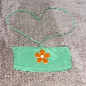 Green Halter Top with Orange Flower
